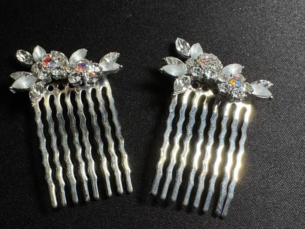 Vintage Metal Hair Combs Rhinestone and Crystals